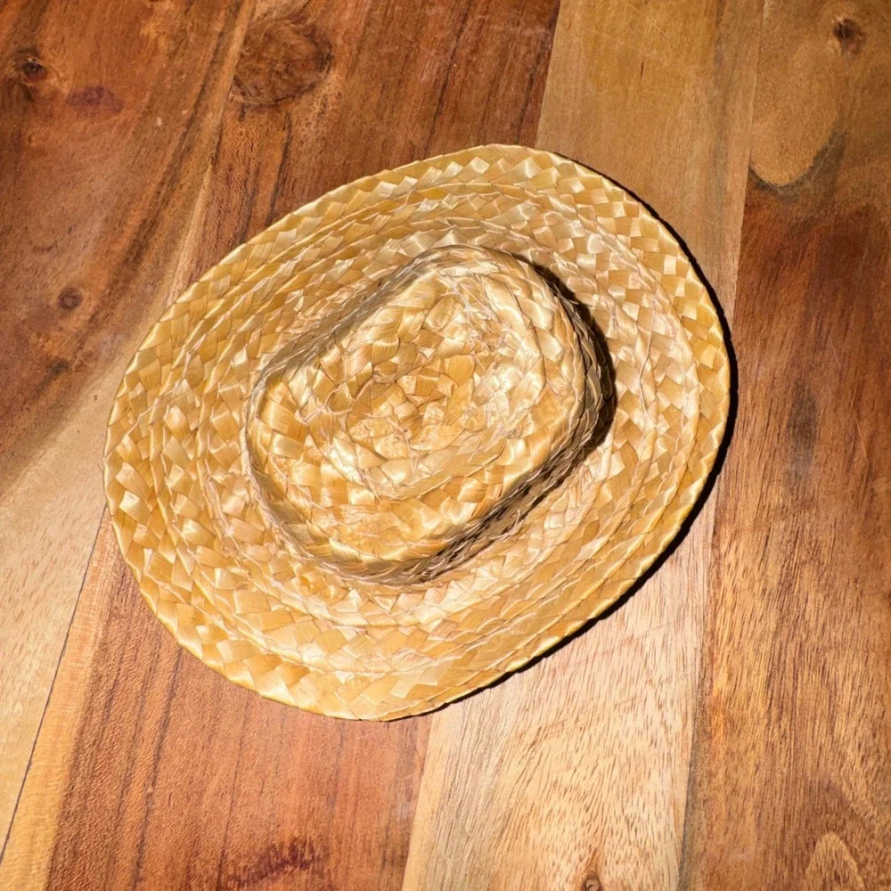 Miniature Straw Cowboy Hat Set of 2 Tan Western Doll Pet Accessory 5.25 Inch